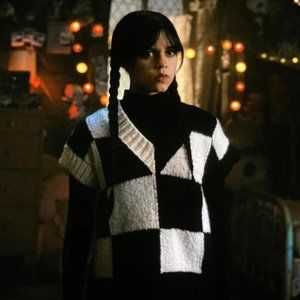 ASO Wednesday Addams Zara Checkered Vest NWT sz L